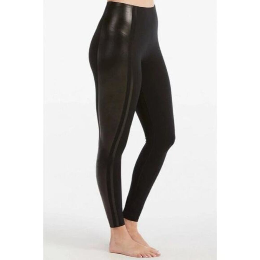 SPANX by Sara Blakely Leggings Gloss Side Stripes Women’s Size Large Black‎